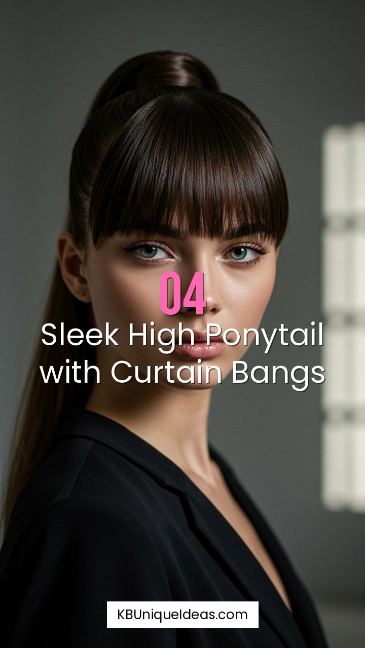 Sleek High Ponytail with Curtain Bangs
