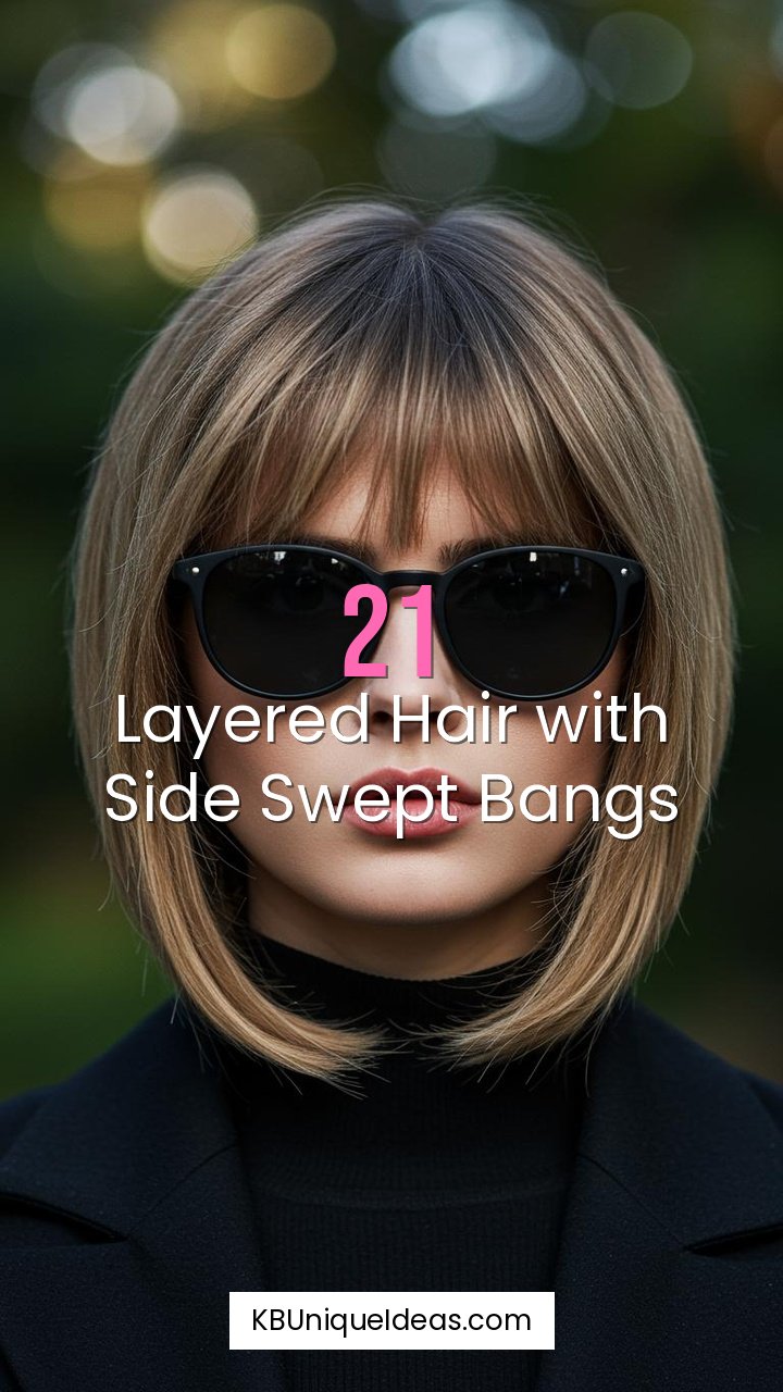 Layered Hair with Side Swept Bangs