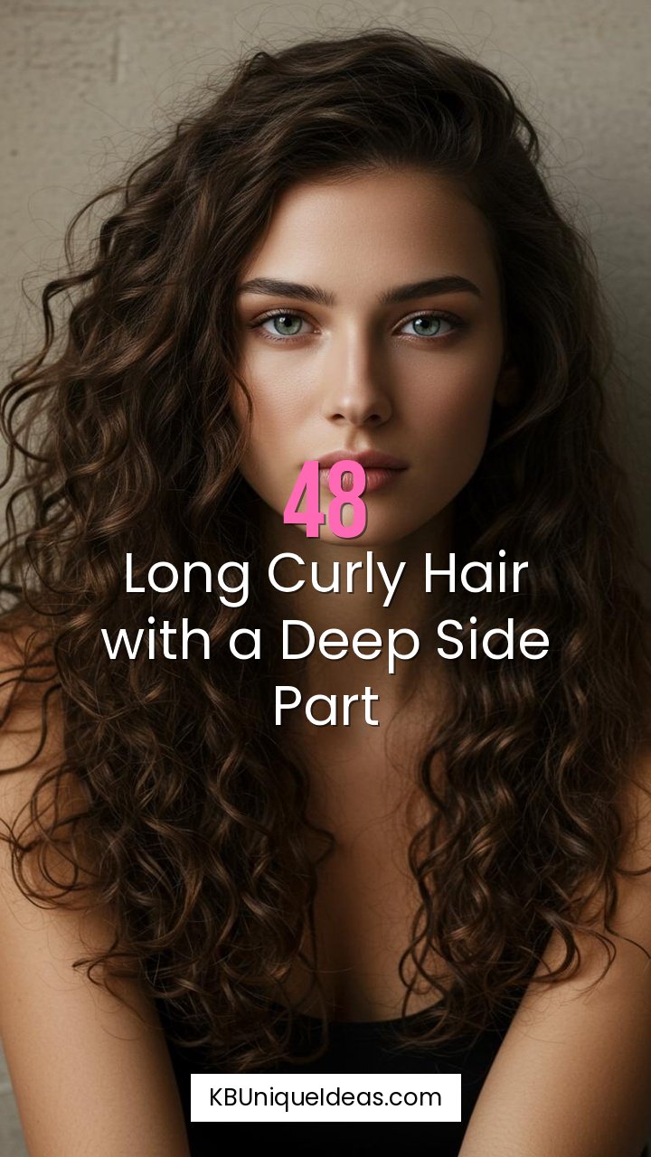 Long Curly Hair with a Deep Side Part