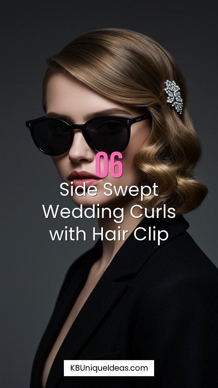 Side Swept Wedding Curls with Hair Clip