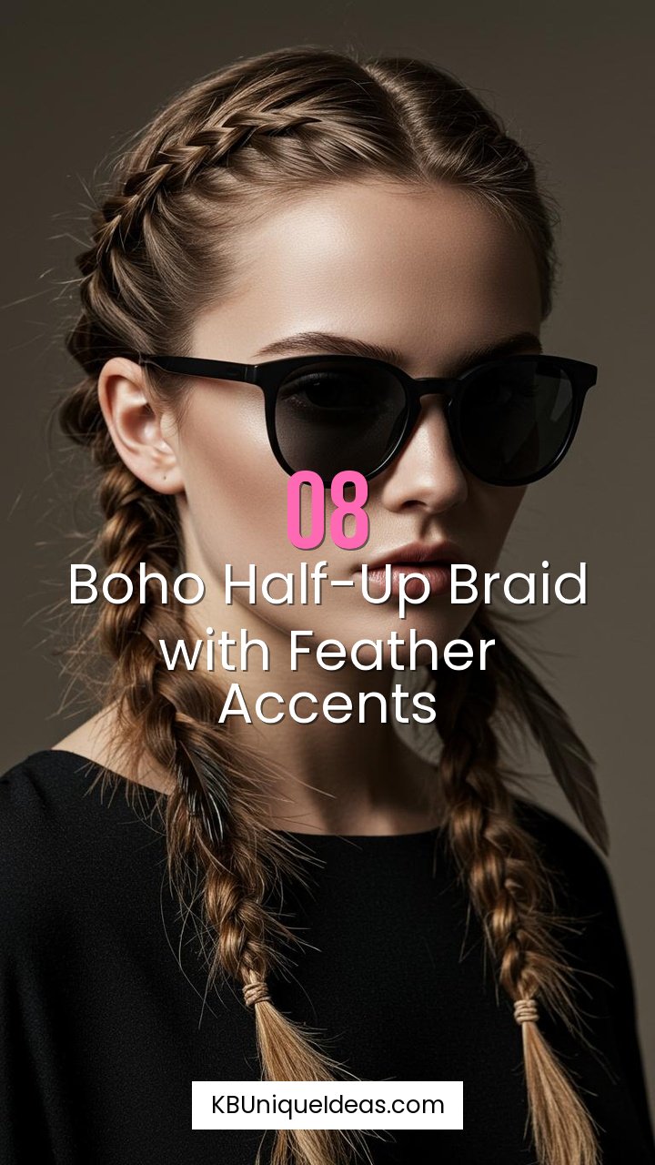 Boho Half-Up Braid with Feather Accents