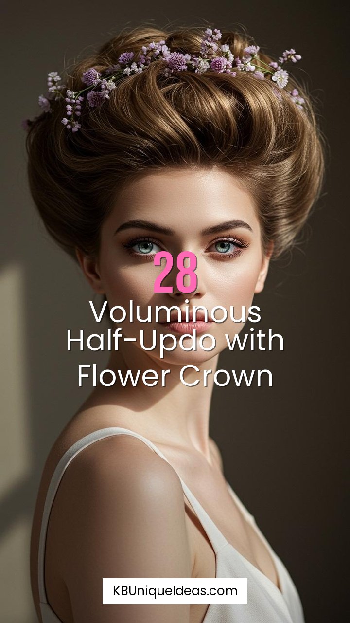 Voluminous Half-Updo with Flower Crown