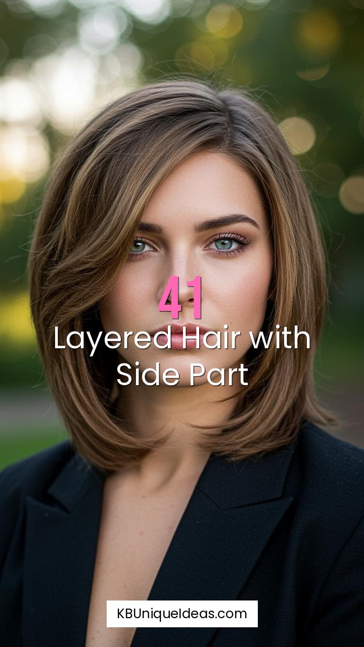 Layered Hair with Deep Side Part