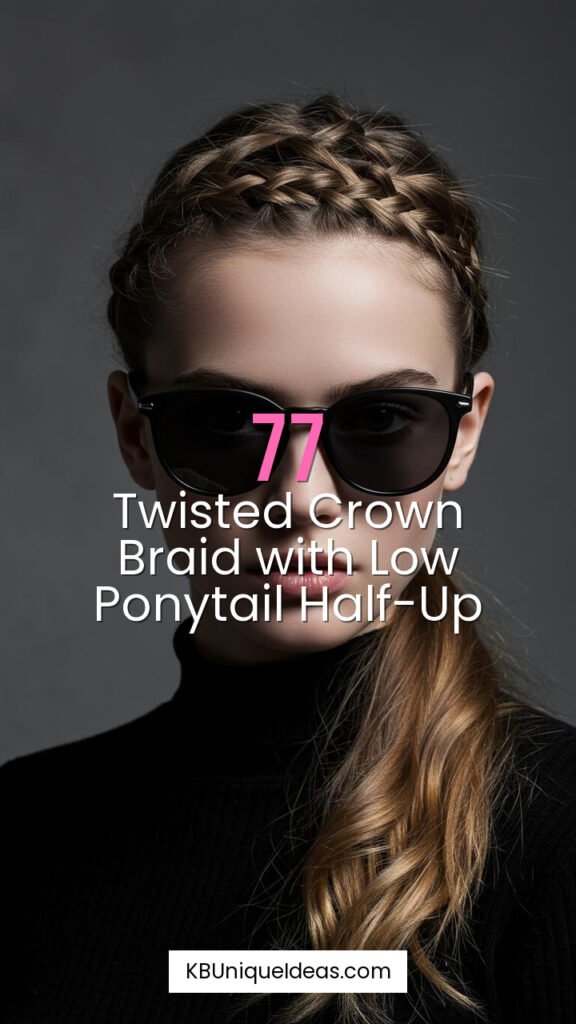 Twisted Crown Braid with Low Ponytail Half-Up